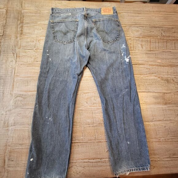 Levi's 505 Jeans 35x29 Regular Fit Straight Distressed Destroyed Paint Splatter - Picture 12 of 13